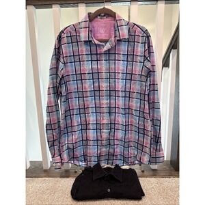 2 - Bugatchi Uomo Linen Men's Long Sleeve Button Front Casual Shaped Fit Shirt L